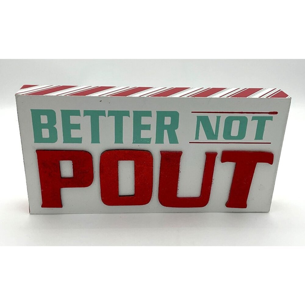 Jingle Jolly Way Wooden Tabletop Christmas Decor Better Not Pout Glitter Accents